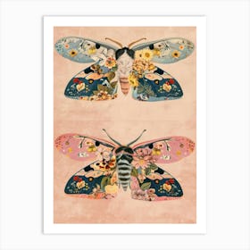 Pink Shades Butterfly William Morris Style 2 Art Print