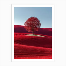 Tree In A Red Field 1 Art Print