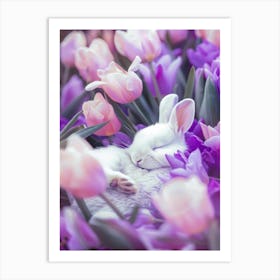 Bunny In Tulip Field Art Print