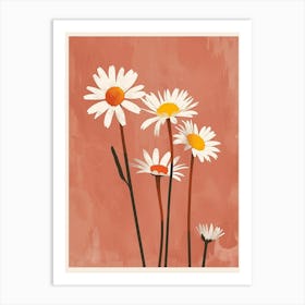 Set Of 4 Simple Hand Drawn Daisies On Pink Paper 1 Art Print