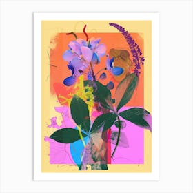 Bluebonnet 8 Neon Flower Collage Art Print