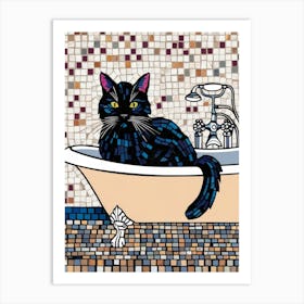 Black Cat In The Bath Art Print