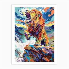 Masai Lion Roaring On A Cliff Fauvist Painting 2 Art Print