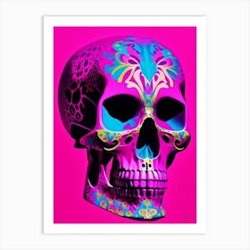 Skull With Psychedelic Patterns Pink Matisse Style Art Print
