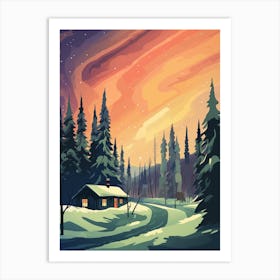 Vintage Winter Travel Illustration Fairbanks Alaska 1 Art Print