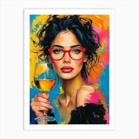 Brunette Woman With A Glass Of Golden Wine 2 Art Print