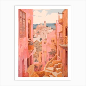 Gozo Malta 1 Vintage Pink Travel Illustration Art Print