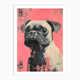 Minimal Pug With Pink Background 1 Art Print