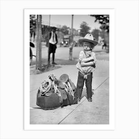Little Cowboy With Saddle Black and White Vintage Photo Art Print