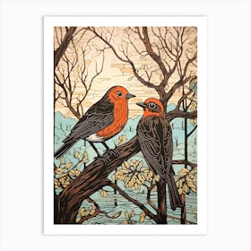 Art Nouveau Birds Poster European Robin 2 Art Print