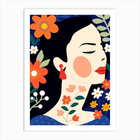 Illustration Of A Woman With Flowers Art Print