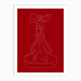 The Winged Victory of Samothrace (The Goddess Nike) Line Drawing - Red & Pink Art Print