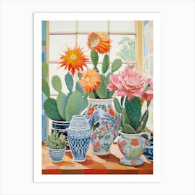 Cactus Painting Maximalist Still Life Acanthocalycium Cactus 5 Art Print