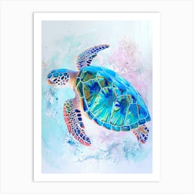 Blue Brushstroke Sea Turtle 1 Art Print