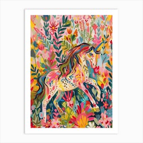 Floral Unicorn Galloping Fauvism Inspired 3 Art Print