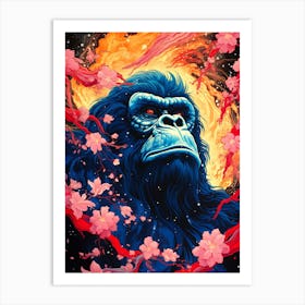 Gorilla In Cherry Blossoms Art Print