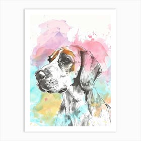 Pastel Beagle Dog Watercolour Line Illustration 1 Art Print