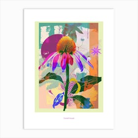 Coneflower 3 Neon Flower Collage Poster Art Print