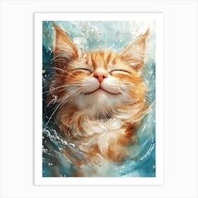 Orange Cat Floating on Water Art Print