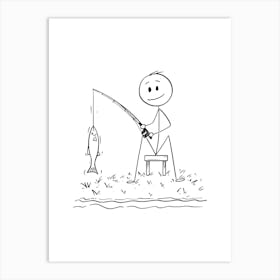 Stick Figure Fishing Man.. Art Print