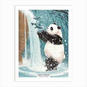 Giant Panda Catching Fish In A Waterfall Poster 1 Art Print
