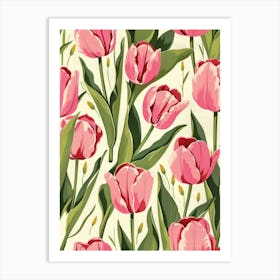 Pink Tulips Seamless Pattern Art Print