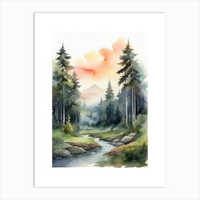 Taiga watercolor landscape, high quality watercolor forest background.1 Art Print