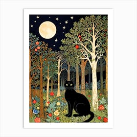 William Morris Black Cat In The Forest 4 Art Print