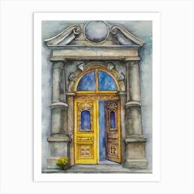 Watercolor Of A Yellow Door Art Print