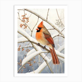 Winter Bird Painting Northern Cardinal 1 Art Print