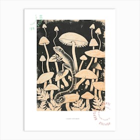 Lizard On The Mushrooms Wood Block Style 1 Poster Art Print