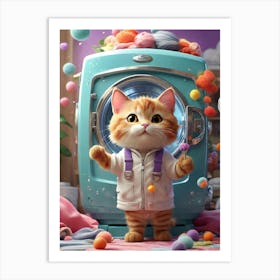 Cat In The Washing Machine Art Print