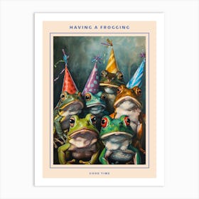 Frogs In Party Hats Painting Style 4 Poster Art Print