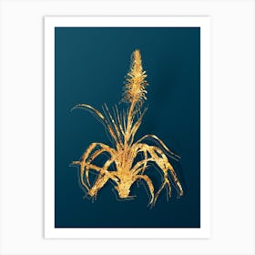 Vintage Pina Cortadora Botanical in Gold on Teal Blue n.0281 Art Print