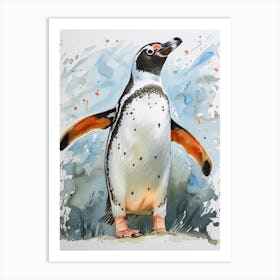 Humboldt Penguin Fernandina Island Watercolour Painting 1 Art Print