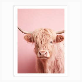 Cute Photographic Portrait Of Pastel Pink Highland Cow 3 Art Print