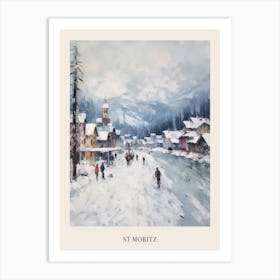 Vintage Winter Painting Poster St Moritz Switzerland 1 Art Print