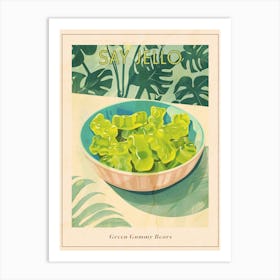 Green Gummy Bears Retro Food Illustration Inspired 1 Poster Art Print