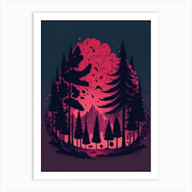 A Fantasy Forest At Night In Red Theme 52 Art Print