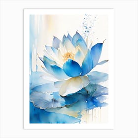 Blue Lotus Storybook Watercolour 2 Art Print