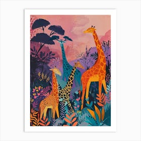 Giraffes At Dusk Illustration 3 Art Print