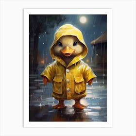 Animated Duckling In A Yellow Raincoat 1 Art Print