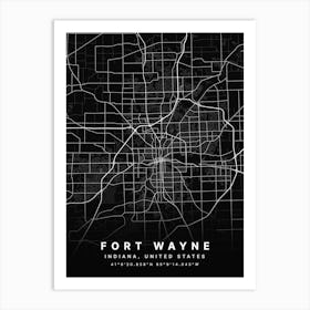 Fort Wayne Indiana USA Black Map Art Print