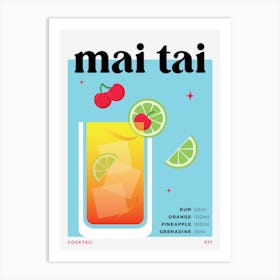 Mai Tai in Blue Cocktail Recipe Art Print