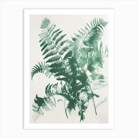 Green Ink Painting Of A Soft Shield Fern 3 Art Print