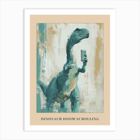 Muted Pastels Dinosaur On A Mobile Phone 1 Poster Art Print