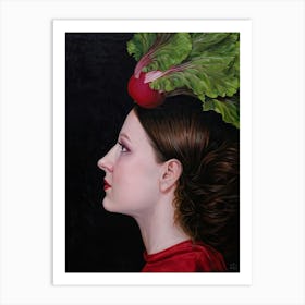 Surreal Painting Of A Woman In Side Profile Rhubarb Lushly Adorning Her Head Dark Hued Circles Mar Art Print