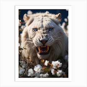 Floral white lion roar Art Print