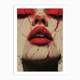 Cracked Realities: Red Ink Rendition Inspired by Chevrier and Gillen: Bloody Face Art Print