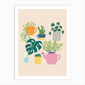 House Plants In Pots in Peach Art Print